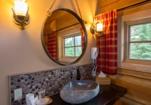 Bathroom of cabin at Alpine Village Jasper