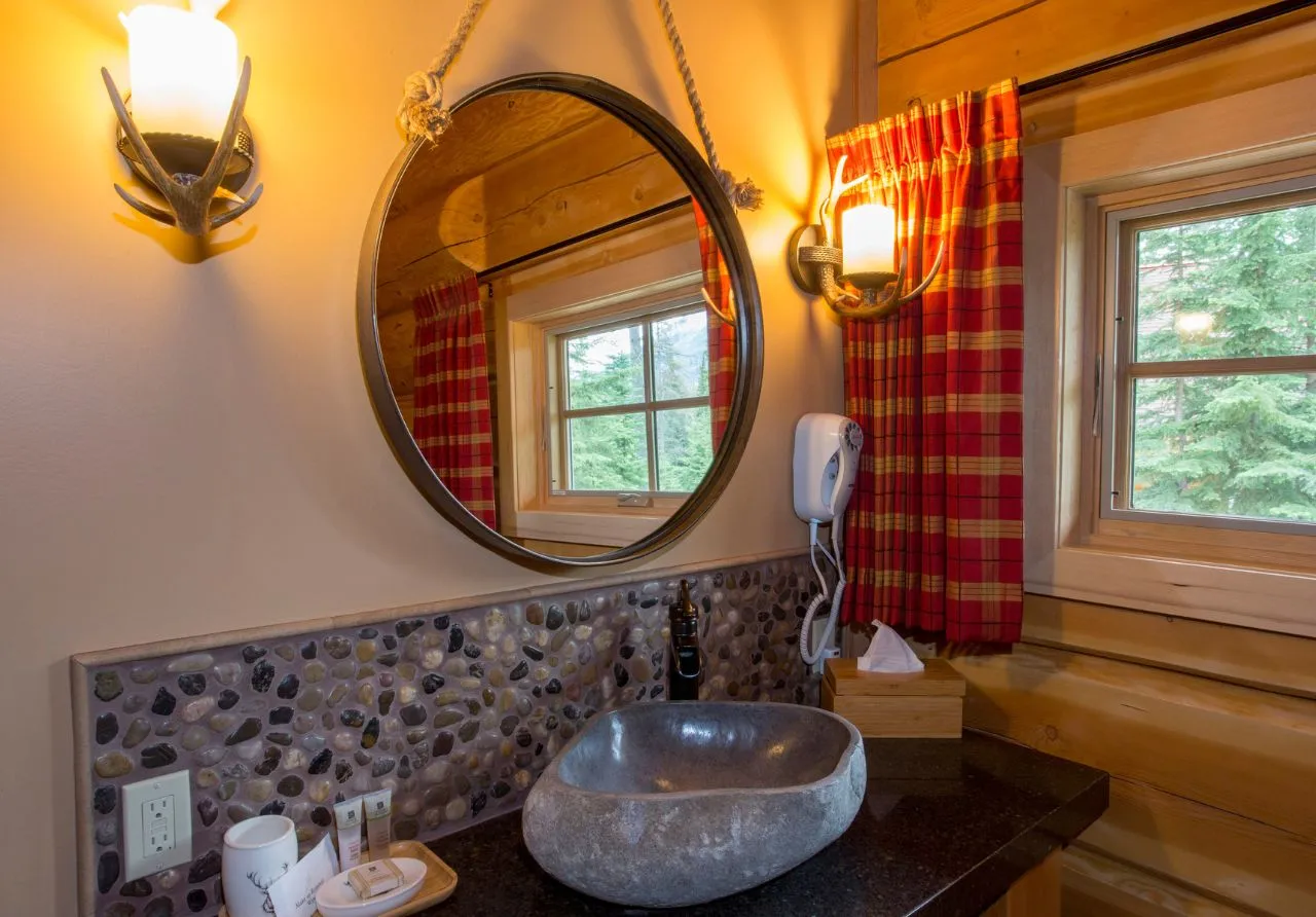 Bathroom of cabin at Alpine Village Jasper