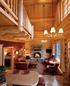 Interior of deluxe family cabin at Alpine Village Jasper