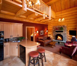 Interior of deluxe family cabin at Alpine Village Jasper